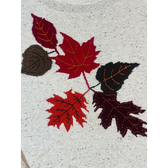 Talbots Fall Leaf Motif Beige Sweater Crewneck XS Cottagecore Cozy Cabincore $89 - Picture 4 of 8